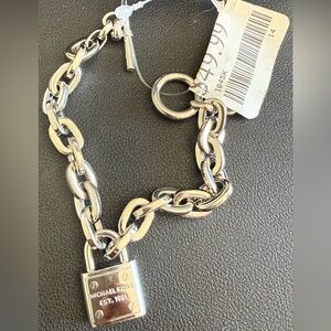 Michael Kors Silver-Tone Padlock Chain Bracelet